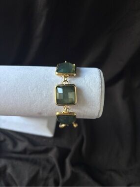 Plunder Gold-Tone Bracelet with Deep Green Faceted Stones